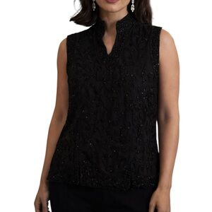 Fashion Bug Vintage Leaf Beaded Sleeveless Blouse High Neck Sz. XL Evening Y2K